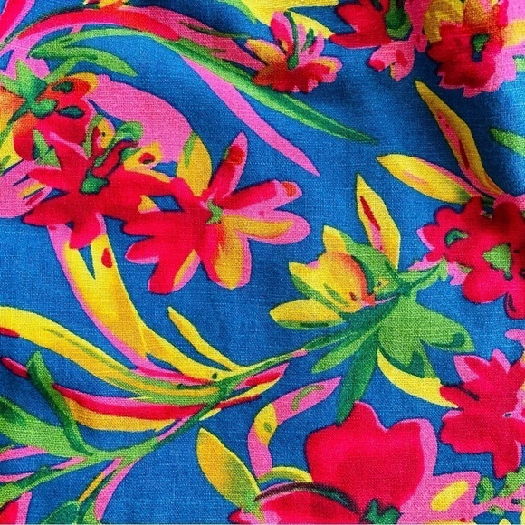 J Crew Linen Blend Tropical Floral Sidewalk Blue Pink Green Skirt Size 6 - Picture 3 of 6